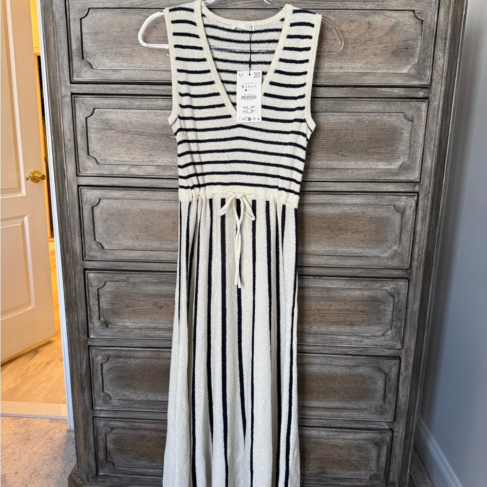 Zara Blue and White Striped Maxi Dress